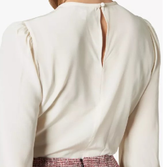 L.K.Bennett Timian Silk Blouse, Cream, Gathered Sleeves - Picture 3 of 15